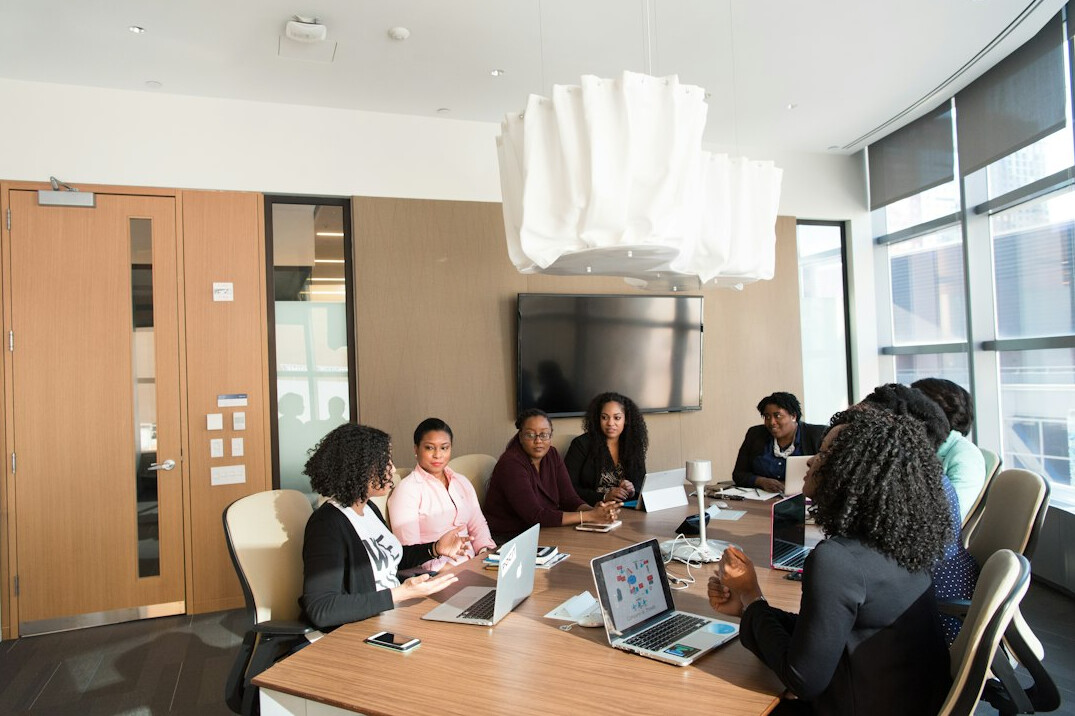 corporate team discussing digital strategy
